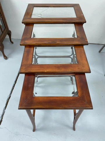 german 4 pieces wooden nesting tables with glass tops Cover