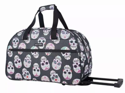 Betsey Johnson, Equipaje de Mano Patrón Calavera de Azúcar 22 Pulgadas Bolsa de Lona Rodante Foto 1 de 4