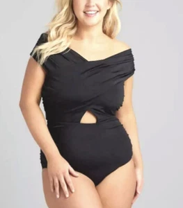 NWT Cacique by Lane Bryant Padded Wrap Wirefree Swimsuit Black Size 14 - Picture 1 of 7