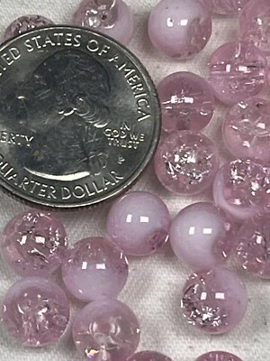 50 8mm Crackle Glass Beads Flamingo & White - Image 1 of 3