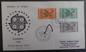 1965 Cyprus EUROPA CEPT FDC ties set of 3 stamps to USA - Bild 1 von 2