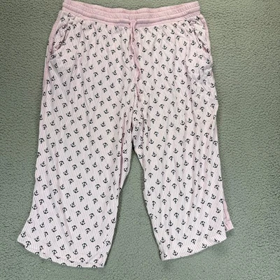 Nautica Womens Anchor Pajama Pants Capri Pink White Striped Lounge Size XXL - Image 1 of 4