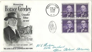 2 '61 FDCs 150th Anniversary of Horace Greeley American Journalist SC#1177 B4 #2 - Picture 1 of 2