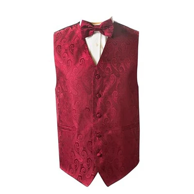 Oliver George Men's Paisley Formal Waistcoat Tuxedo Dress Vest Large Burgundy - Image 1 of 4