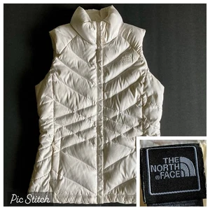 The North Face 550 Goose Down Quilted Puffer Vest Pearl White Zip Womens S EUC - Picture 1 of 19