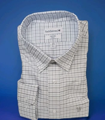 Saddlebred Oxford Tall Blue White Windowpane Plaid LS Sz 37/38 3XLT 19-19.5 NOS  - Image 1 of 4