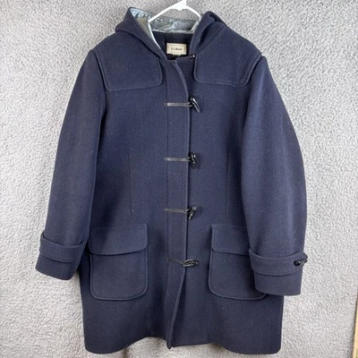 Vintage LL Bean Wool Coat Women’s XL Navy Blue Chevron Duffle Coat Toggle Button - Image 1 of 4