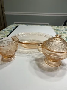 Lot of 3 Federal Sharon Cabbage Rose Pink Depression Glass Bowl Creamer Sugar - Picture 1 of 17