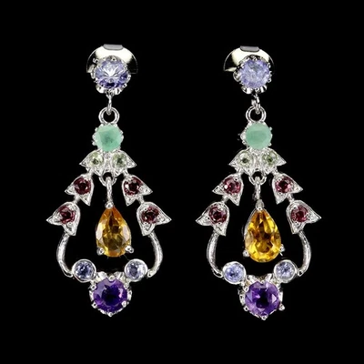 925 Sterling Silver Earrings Pear Citrine 6x4mm Amethyst Garnet Gemstone Jewelry - Image 1 of 4