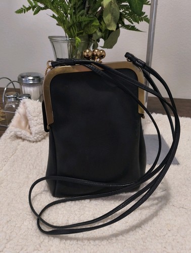 Telaio Kisslock vintage Bonnie Cashin COACH doppio swinger pelle nera anni 70