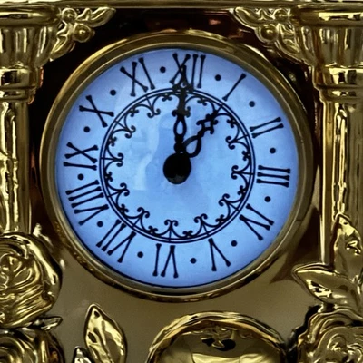 Bath & Body Works Halloween Glow In The Dark Skull Gold Clock Candle Holder 8" - Image 1 of 4