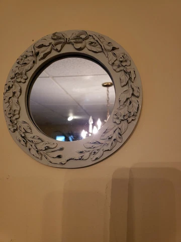 Small Carved Floral Mirror  24" Round  Antique White I Cover