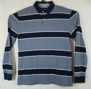 Tommy Hilfiger XL Men's Striped Blue/Grey/White Rugby Long Sleeve Polo Shirt - Picture 1 of 12