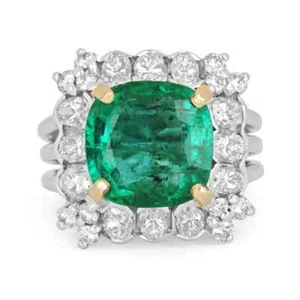6,39tcw großer Kissen Smaragd & Diamant Verlobungs- oder Cocktailring 18K - Bild 1 von 10