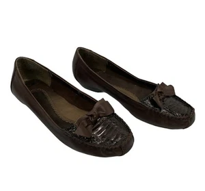 Irene BareTraps Women Brown Leather Snake Print Flats Slip on penny Loafers 7.5M - Picture 1 of 12