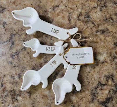 White Ceramic Dog Themed Kitchen Utensils: Measuring Cups and Spoons, Spoon - Image 1 of 4