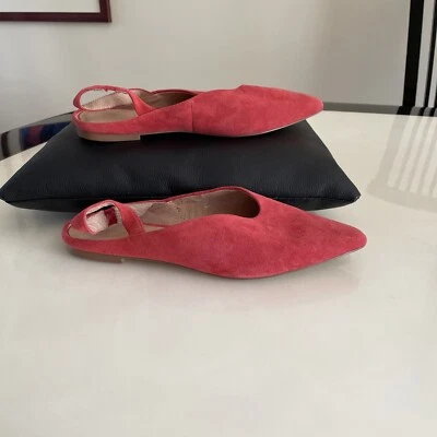 HALOGEN Sadie Red /Coral Suede Slingback Flats Shoes Pointed Toe US 7.5M - Image 1 of 4
