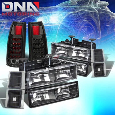 PARA 94-98 C10 NEGRO LENTE FARO+ESQUINA+PARACHOQUES+LÁMPARA DE FRENO LED TRASERA TRANSPARENTE Foto 1 de 4