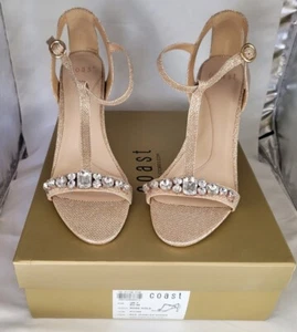 Coast Sandals size 7 rose gold open ankle strap diamonte front buckle adjustable - Picture 1 of 9