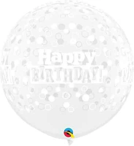 Qualatex 36" (3ft) Diamond Clear Happy Birthday print Round Latex Balloon x1 - Picture 1 of 1