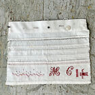 c 1900 Antique French linen sampler embroidery 19th century red white monogram