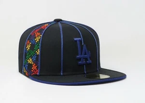New Era 59Fifty Men Boys Los Angeles Dodgers Black Piping Rainbow Hat Size 6 7/8 - Picture 1 of 5
