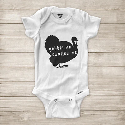 Body Gobble Me Swallow Me Día del Pavo Primera Cena de Acción de Gracias Bebé Infantil Foto 1 de 2