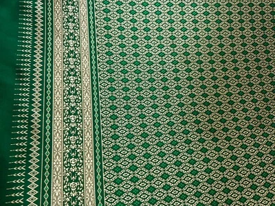 Green Gold Thai Silk Traditional Fabric Wedding Dress Damask Pattern 40' Drape  - Image 1 of 4