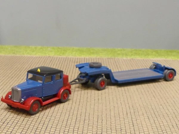 1/87 Wiking Hanomag S100 mit Tieflader blau 502 A - Bild 1 von 1