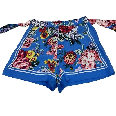 Maeve by Anthropologie Bufanda Estampada Pantalones Cortos Azul Floral Corbata Frontal Talla Pequeña Foto 1 de 4
