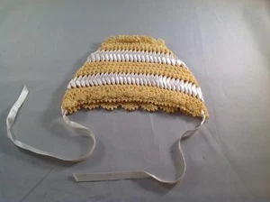 Baby Doll Bonnet Yellow Crochet with White Satin Trim Hand Made - Picture 1 of 1