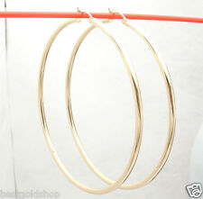 2 3/4" Technibond Plain Round Hoop Earrings 14K Yellow Gold Plated 925 Silver  