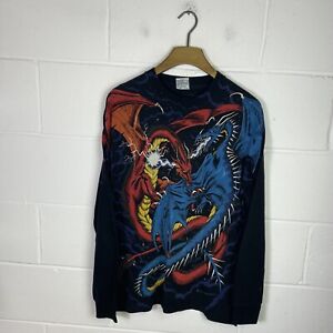 Vintage Liquid Blue Shirt Mens Large Black Dueling Dragons Double Side AOP 90s