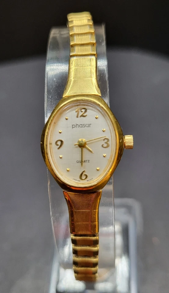 Золотистые винтажные женские кварцевые часы Phasar расширяемый браслет японский механизм - Изображение 1 из 4