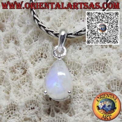 Ciondolo in argento 925‰ con pietra di luna arcobaleno a goccia incastonato da 3 - Immagine 1 di 4