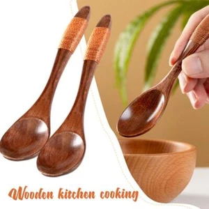 1*Wooden Mixing Spoon Kitchen Tool Soup Mixing Serving Spoon Handle Long L4X0 - Imagen 1 de 10