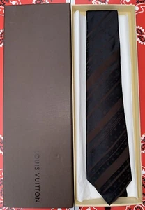 Louis Vuitton LV Logo Silk Tie/2010/Brown & Black/BNIB/100% Authentic/Super Rare - Picture 1 of 6