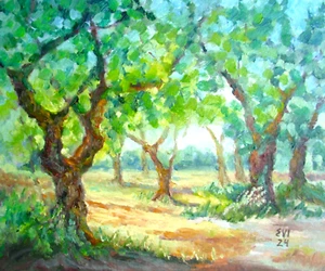 Olive grove Original oil painting Landscape Wall art Canvas board 10x12 inches - Imagen 1 de 1