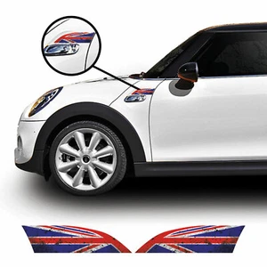 Union Jack Worn Effect Side Wing Decals for F56 Mini One Cooper S JCW Stickers - Picture 1 of 2