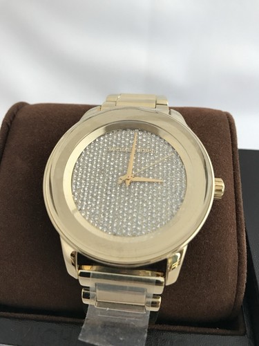 NUOVO orologio da donna Michael Kors MK6209 Kinley oro pavè quadrante cristallo