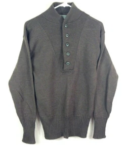 Vintage Jack Young Associates Olive Drab Green Wool Henley Sweater Size 38-40 - Picture 1 of 6
