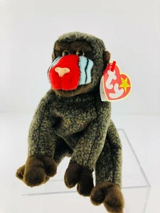 Ty Beanie Babies - CHEEKS The Baboon - Mint with Tags in Plexiglass Display Box - Picture 1 of 5