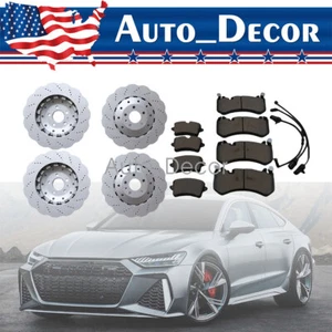 For 14-18 AUDI RS7 Set of Front & Rear Vented Drilled Dimpled Disc Brake Rotors - Picture 1 of 9