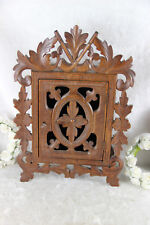 Antique black forest wood carved apothecary wall cabinet pipes tobacco 