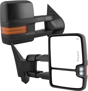 Towing Mirrors Compatible with 2007 For 07-13 Sierra Amber Turn Signal - Black - Picture 1 of 9