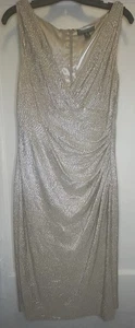 Ralph Lauren Size 14 Gold Shimmer Ruched V-Neck Sleeveless Women’s Dress - Picture 1 of 11