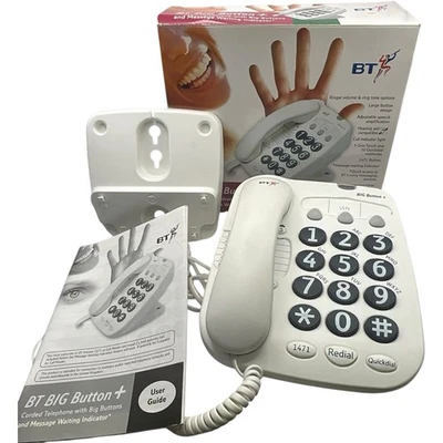 BT Big Button Plus Corded Telephone White Big Buttons Hearing Aid Compatible Box - Image 1 of 4