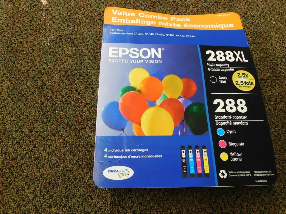 Cartucho de jato de tinta Epson T288XLBCSSVH T288XL-BCS-SVH 288XL 288 pacote com 4 - 01/2028 - Imagem 1 de 1