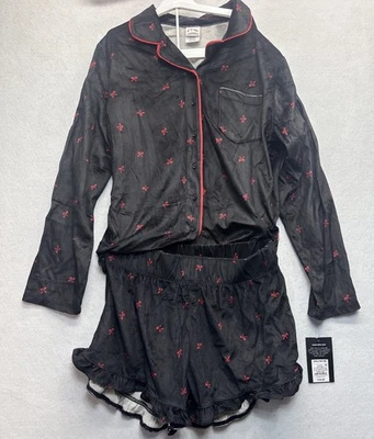 Girl’s Art Class Black Velour 2pc Sleep Set Bow Accent Size XXL NWT - Image 1 of 4