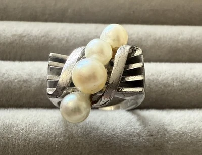 Anillo vintage de perlas de abedul de plata de ley #055 Foto 1 de 4